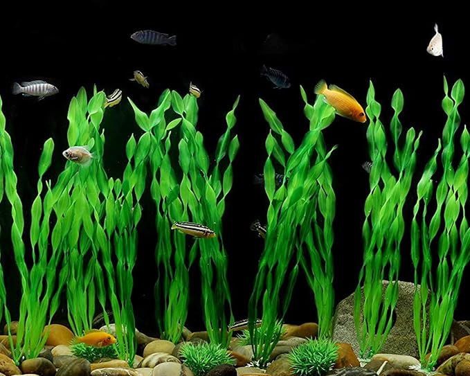 MyLifeUNIT Artificial Seaweed Water Plants for Aquarium, Plastic Fish Tank Plant Decorations 10 PCS (12 Inches Tall, Green)