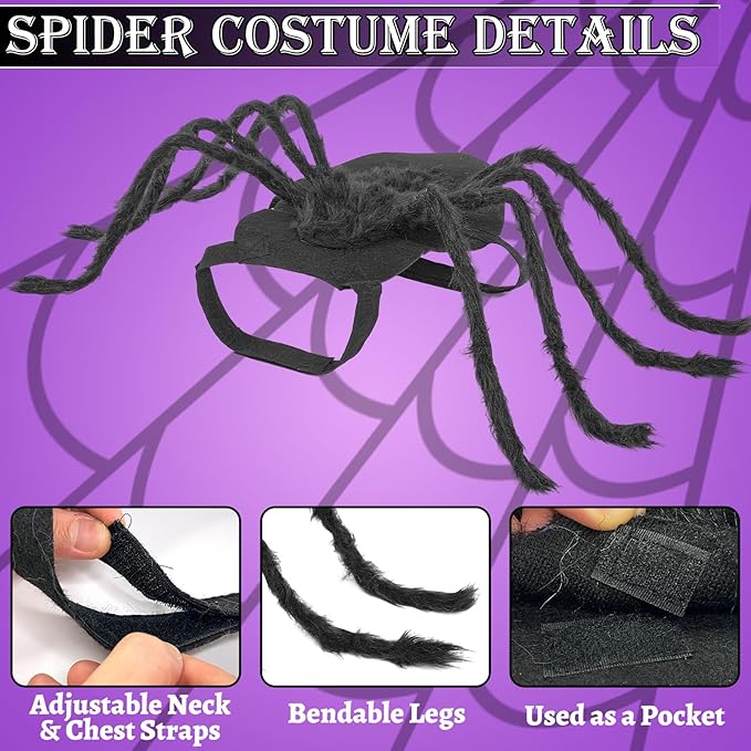 Dogs Halloween Spider Costume for Small Medium Large Dogs, Scary Spider Cosplay Apparel for Pets Cats Dogs Funny Halloween Outfits Clothes