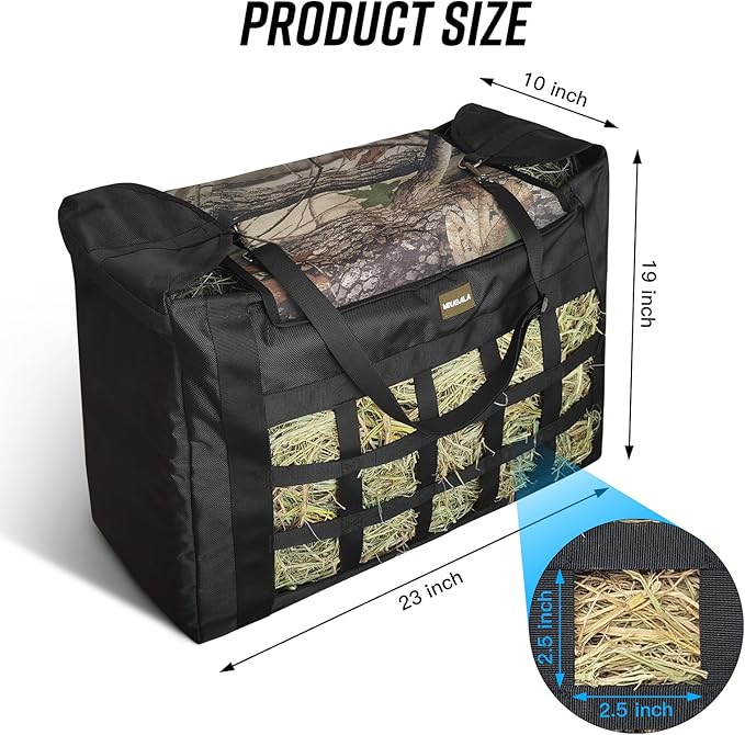 Hay Bag for Horses,Slow Feeder for Horse/Donkey/Goat, Premium 1680D Oxford Cloth,Easy to Fill and Hang with Extra Large Opening（Camo）