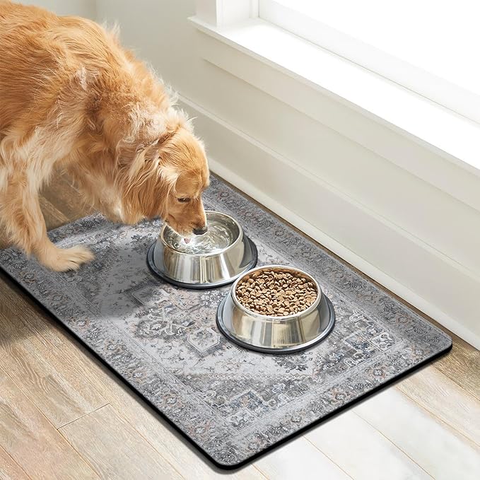Dog Food Mats for Floors Absorbent, Pet Cat Food Mat - Non Slip Dog Bowl Mats for Food and Water, Eco-Friendly Boho Dog Placemats Feeding Mat Pet Supplies