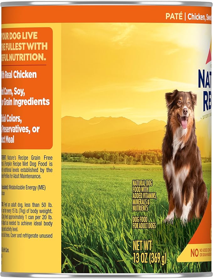 Nature's Recipe Grain Free Wet Dog Food Chicken, Sweet Potato, and Pumpkin Recipe, 13 oz. Can (Pack of 12)