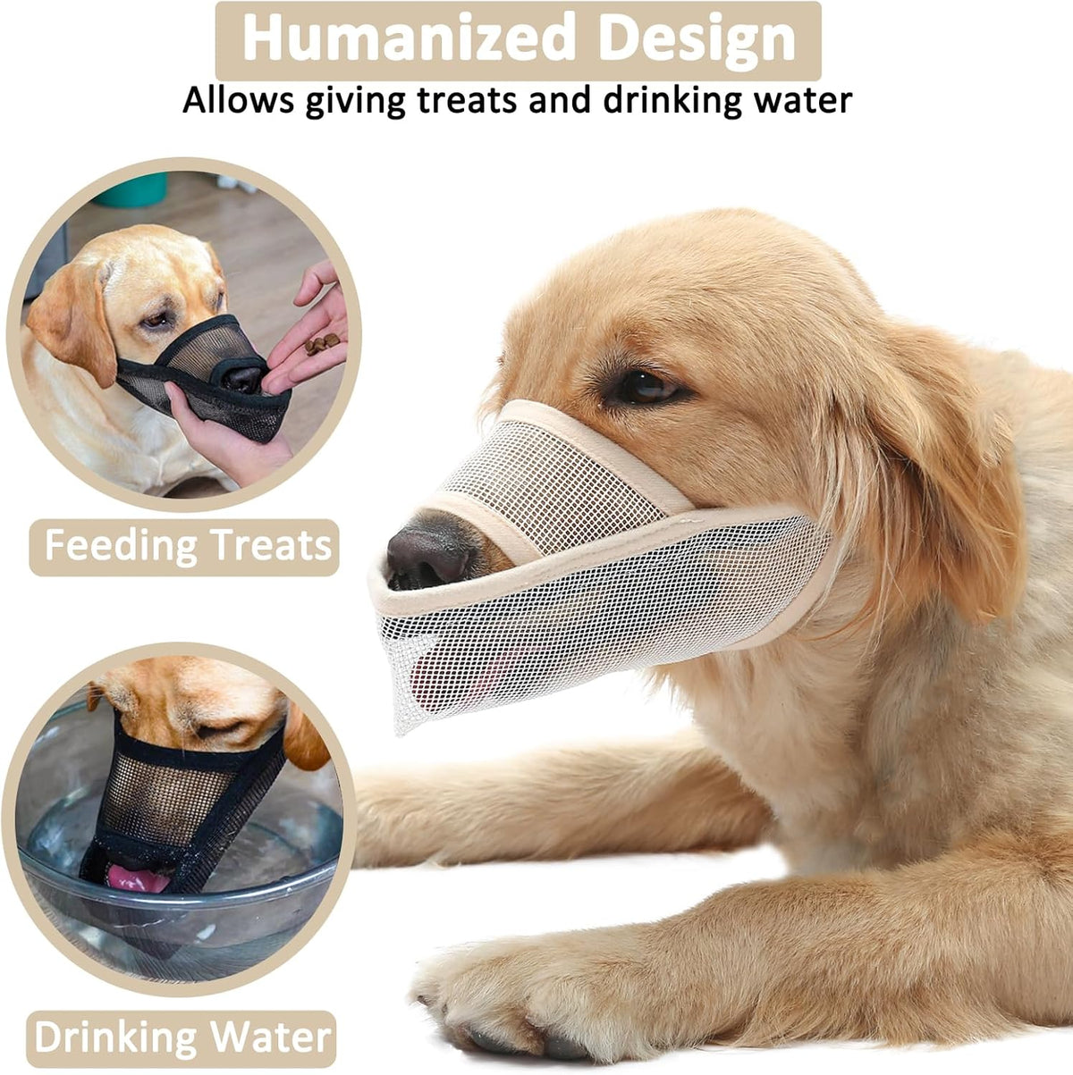 Crazy Felix Nylon Dog Muzzle for Small Medium Large Dogs, Air Mesh Breathable and Drinkable Pet Muzzle for Anti-Biting Anti-Barking Licking (XS, Beige)