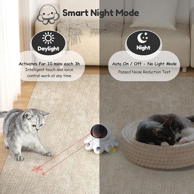 ORSDA Cat Laser Toy, 2-in-1 Interactive Automatic Motion Activated Moving 8 Holes Whack A Mole Feather, USB Rechargeable Electronic Smart Sensor Kitten Toys for Indoor Exercise