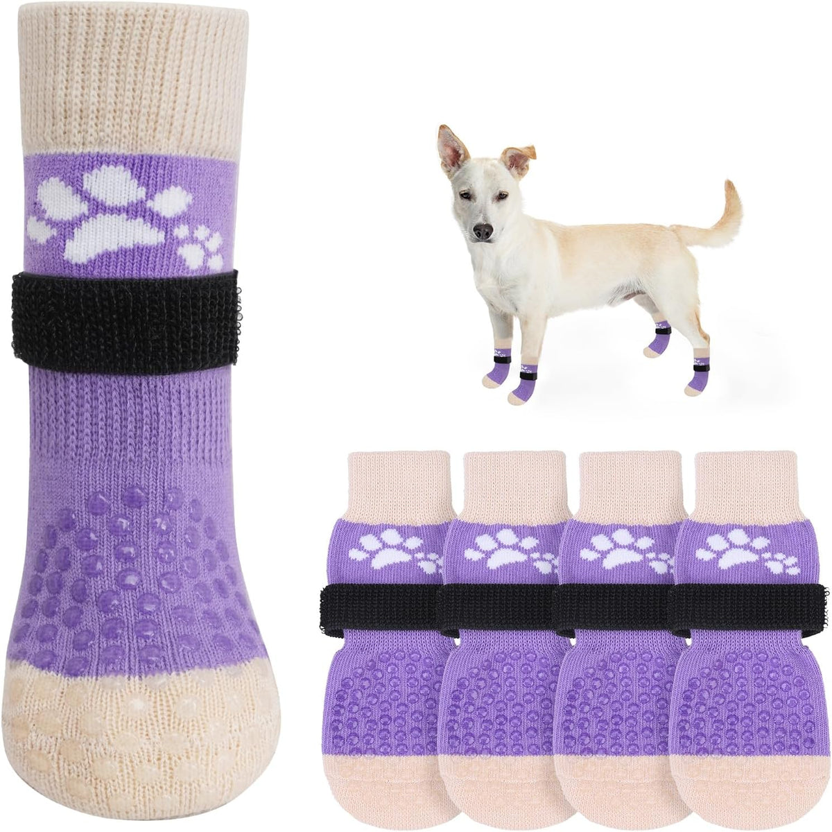 SCENEREAL Anti Slip Dog Sock to Prevent Licking Paws for Hardwood Floors, Boots & Paw Protector Shoes for Hot/Cold Pavement with Grippers, Double Sides Grips for Small Medium Large Senior Dogs, XS