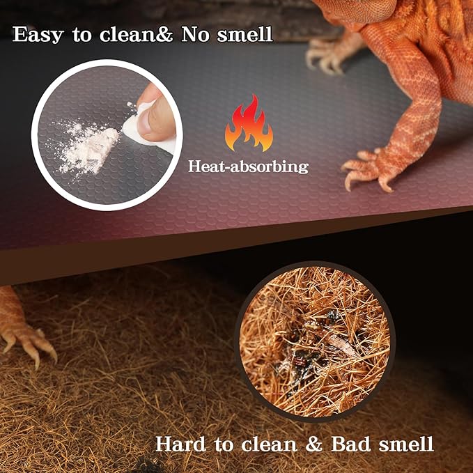 Bearded Dragon Tank Accessories, Reptile Mat, Reptile Terrarium Substrate Liner for Leopard Gecko, Lizard, Snake, Tortoise, Iguana Non-Adhesive Reptile Flooring (18"x36" Grey)
