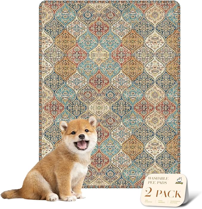 nunubaby Washable Pee Pads for Dogs, Stylish, Non-Slip and Leak-Proof Pee Mat. ultra-absorbent Reusable potty pad for Crates and Floors.(Cream/Multi, 18" x24" )