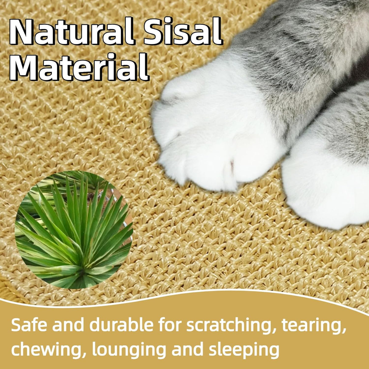 DYAUS Bunny Scratch Pad, Natural Sisal Rabbit Scratching Mat for Claws and Teeth Care, Indoor Bunny Chew Toys Bunny Bed for Biting Sleeping Nesting (1PC, 16x12in)