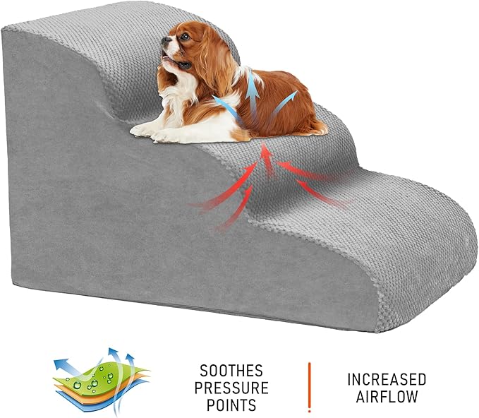 Dog Stairs for Small Dogs, 3 Tiers High Density Foam Dog Ramp, Extra Wide Non-Slip Pet Steps for High Beds Or Couch, Soft Foam Doggie Ladder for Dogs Injured, Older Pets, Small Cats