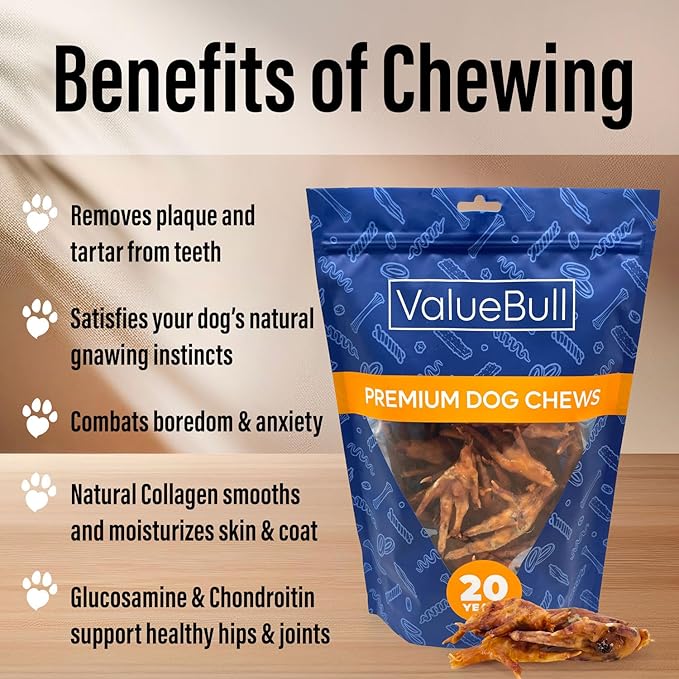 ValueBull Chicken Feet for Dogs, 100 Count Bulk Pack - All Natural Dog Chew, Hip and Joint Chew, Single Ingredient Dog Treat