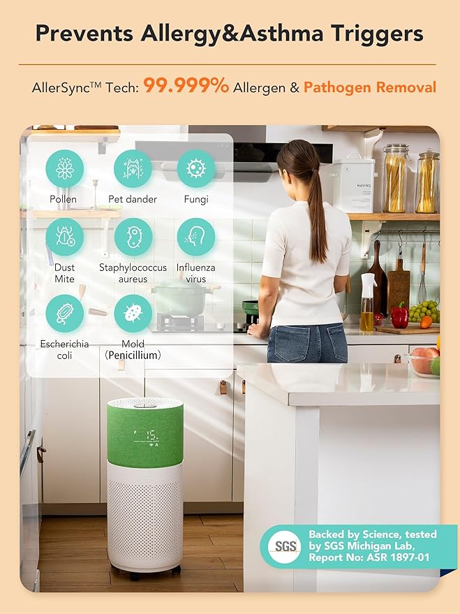CleanForce Rainbow H13 True HEPA Air Purifier for Home Large Room, Bedroom, up to 2550sqft, Smart App-Control air Quality Monitor, Filters dust Pollen Smoke Odor VOCs