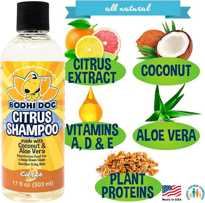 Bodhi Dog Refreshing Orange Citrus Shampoo - Deep Cleaning Coconut & Aloe Formula - Natural Soothing, Moisturizing Pet Wash for Dogs, Cats, Puppies - Tear-Free (17 Fl Oz)