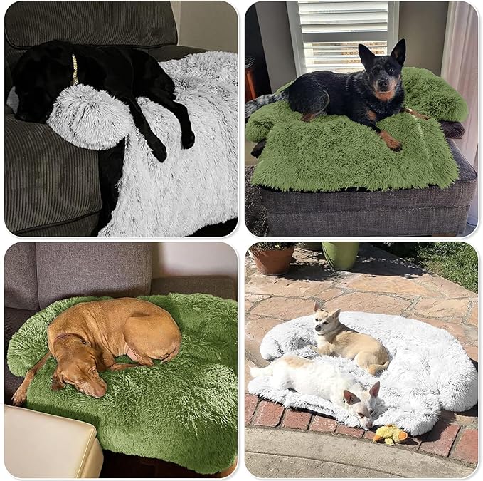 GGIB Calming Dog Bed Fluffy Plush Dog Mat for Furniture Protector with Removable Washable Cover for Large Medium Small Dogs and Cats (Medium, Grass Green)