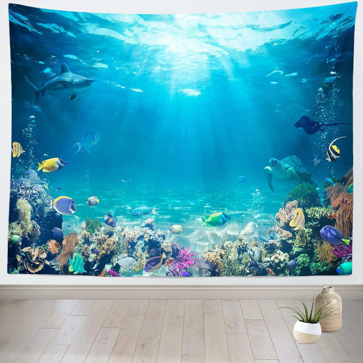 Loccor Underwater World Tapestry Blue Ocean Wall Hanging Under the Sea Coral Reef Wall Tapestry 140x98 Inches Tropical Fish Tank Undersea Tapestries Marine Wall Art for Bedroom Living Room Dorm Decor