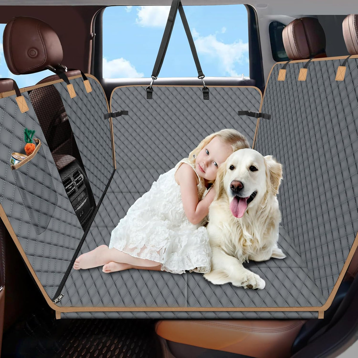 Dog Car Seat Cover for Back Seat, Larger Dog Car Bed Cover with Strong Bottom, Car Back Seat Extender Hammock for Car SUV Truck Grey