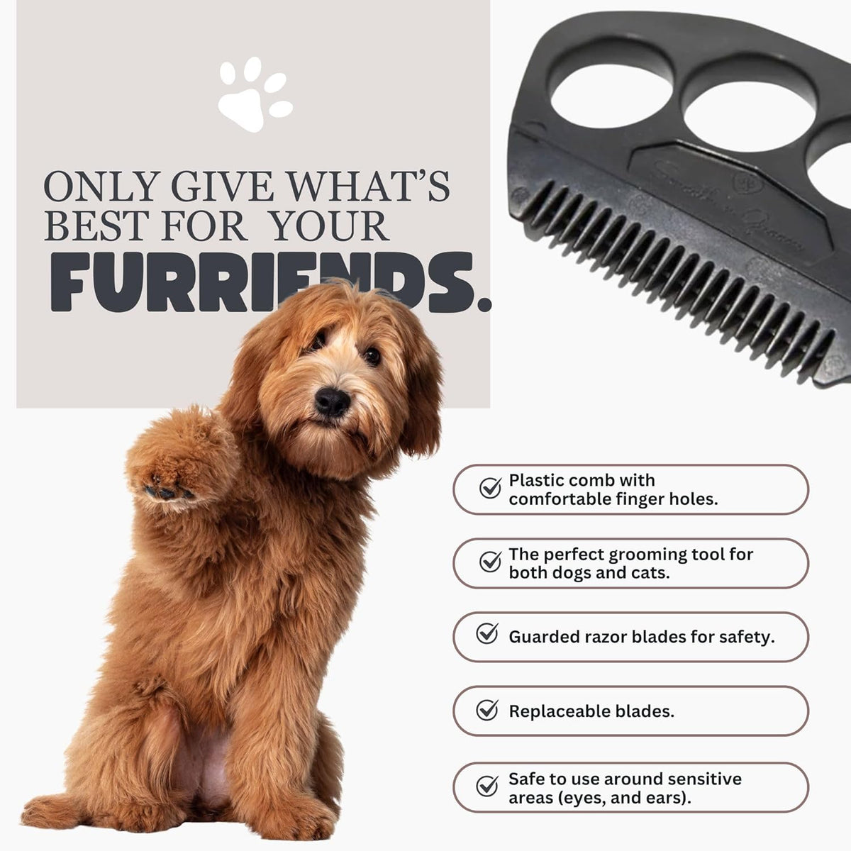 The Fur Hero, Pet hair comb - Skin Friendly Dog and Cat hair brush for Shedding with an embedded razor blade makes Pet Grooming easy, dog and cat accessories, Black