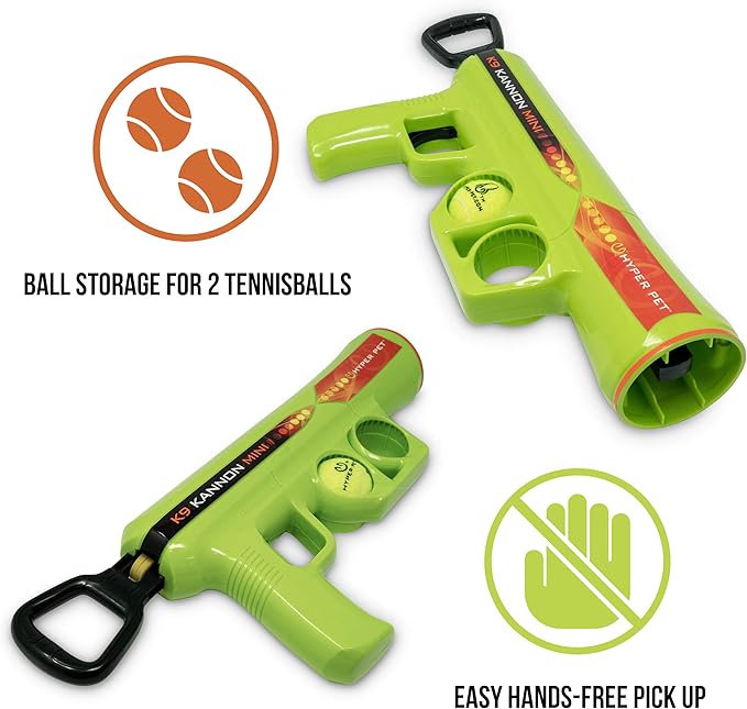 Hyper Pet MINI K9 Kannon Dog Ball Thrower Launcher for Dogs (Small Breeds Up To 20 Pounds), Includes One Hyper Pet 2 Inch Tennis Ball