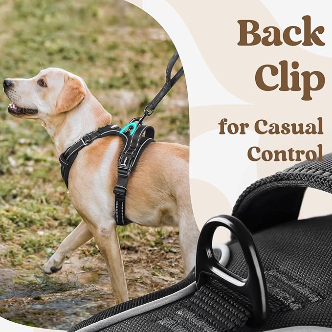 rabbitgoo Dog Harness for Large, No Pull Pet Harness with 3 Buckles, Adjustable Soft Padded Vest with Control Handle, Walking Reflective Pet Vest for Large Dogs, Black, L