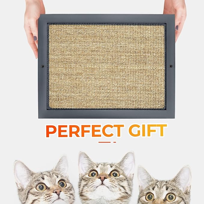 Cat Scratching Post, Natural Wooden Sisal Cat Wall Scratcher, Floor or Wall Mounted Vertical Cat Scratch Pad for Indoor Cats Adults or Kittens, Cat Wall Furniture Protector (Single Grey)