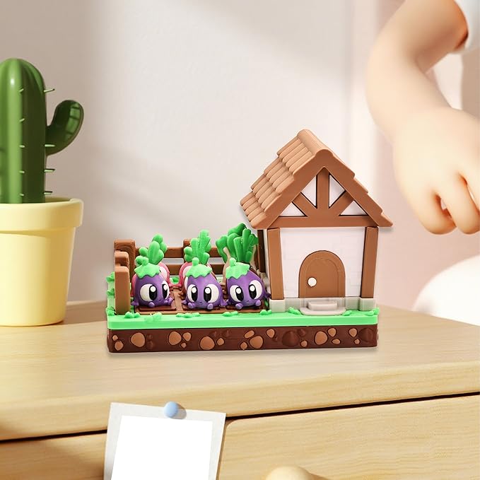 Vegetable Farm Playset with House, Cute Garden Scene with Colorful Veggie Figurines, Desktop Decor, Collectible Toy, Gift for Kids & Adults for Christmas Halloween
