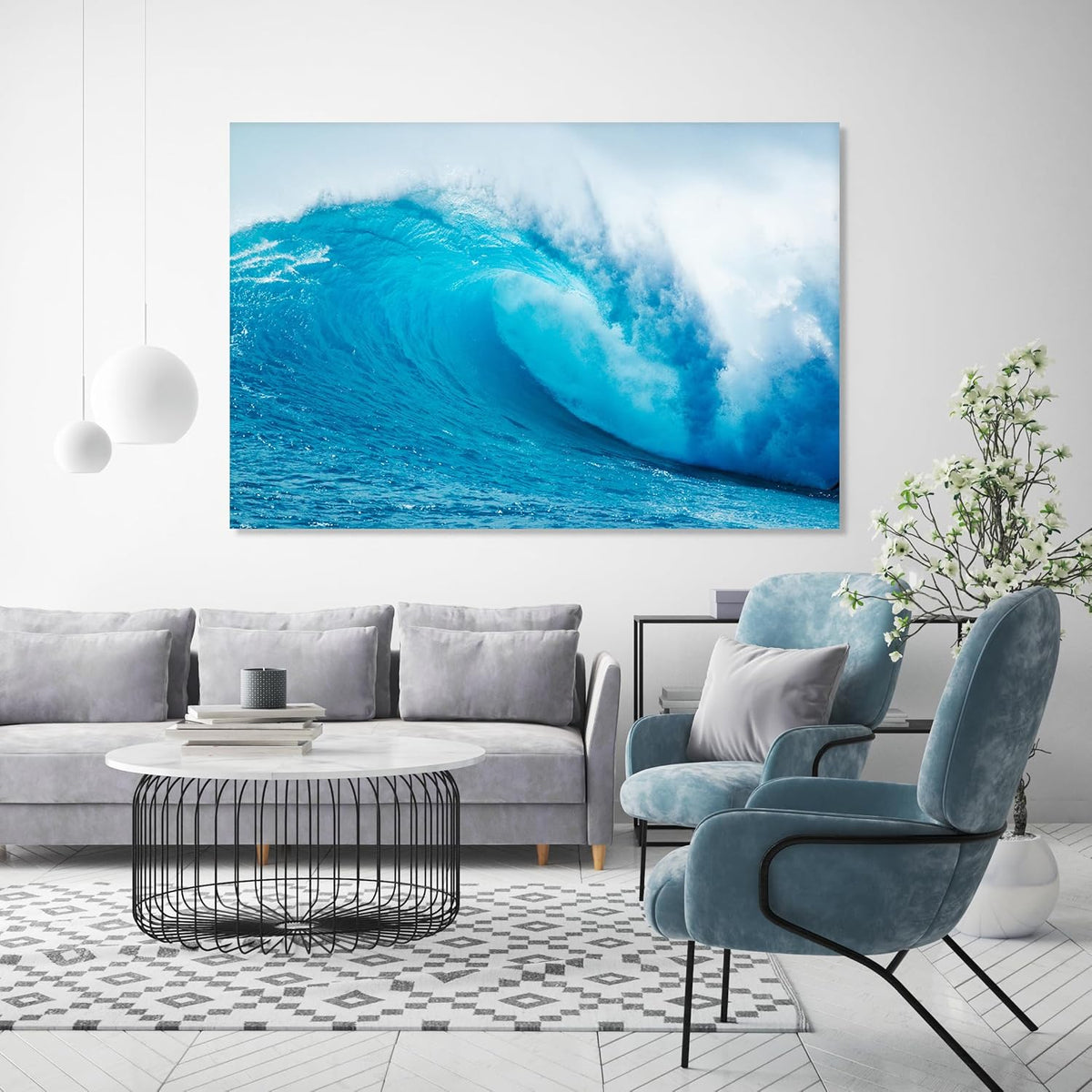 Nature Wall Art Prints - Ocean Forest Mountain Lake Canvas Landscapes - Small to Extra Large Living Room Bedroom Kitchen Bathroom Décor (Blue Ocean Wave, 24L" x 36W")
