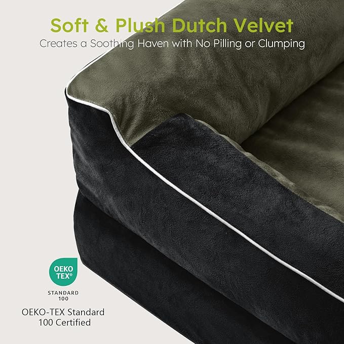 Extra Large Dog Bed, Orthopedic Dog Bed with Cooling Gel Memory Foam, Waterproof XL Pet Bed with Removable Washable Cover, 42" Pet Sofa Couch Dutch Velvet with Bone Toy, Black