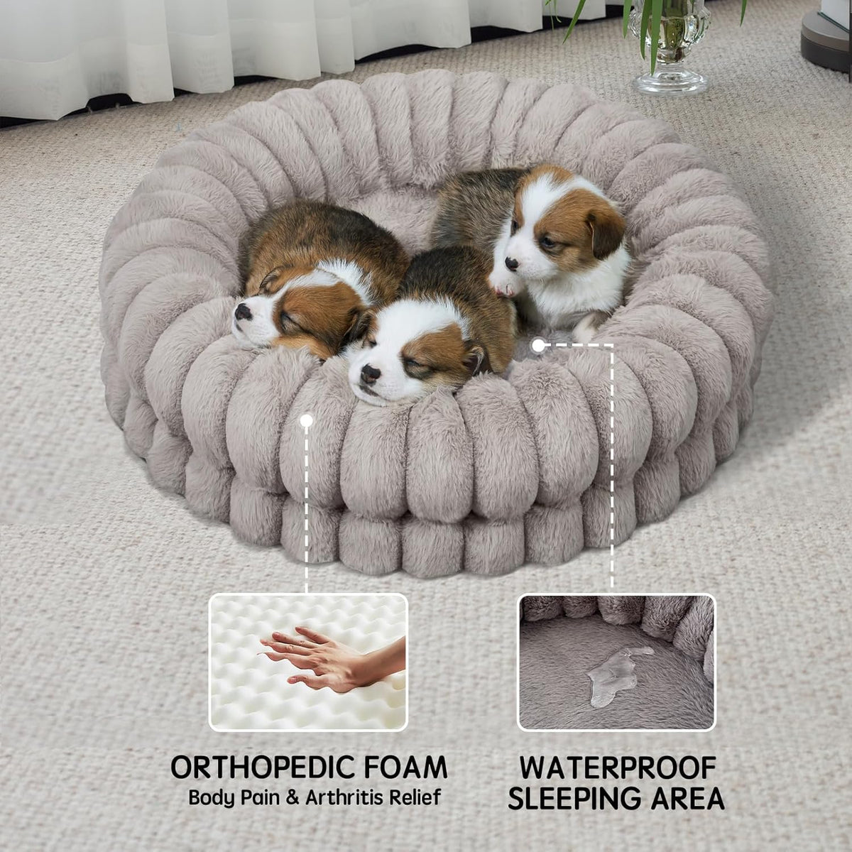 BALANCE Luxury Donut Dog Bed, 23 Inches Round Dog Beds for Small Dogs Washable, Orthopedic Calming Pet Bed for Puppy and Cats with Anti-Slip Bottom, Oatmeal