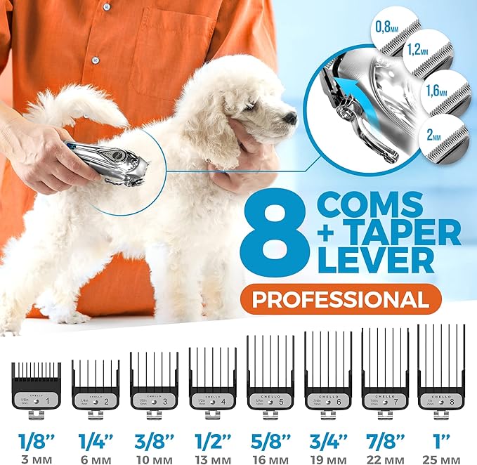 Full Metal Professional Dog Clippers for Grooming, Rechargeable, Low Noise Cordless, Pet Hair Clippers for Large Dogs, Heavy Duty Use with LED Display
