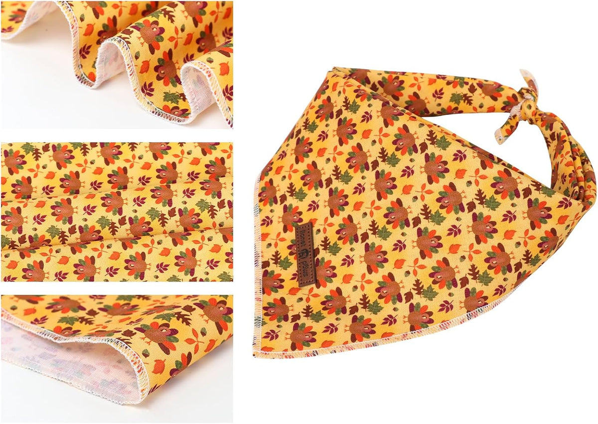 Lionet Paws Thanksgiving Dog Bandana Washable Cotton Handkerchief Scarf Triangle Turkey Bandana for Small Medium Large Dogs Girl Boy Gift