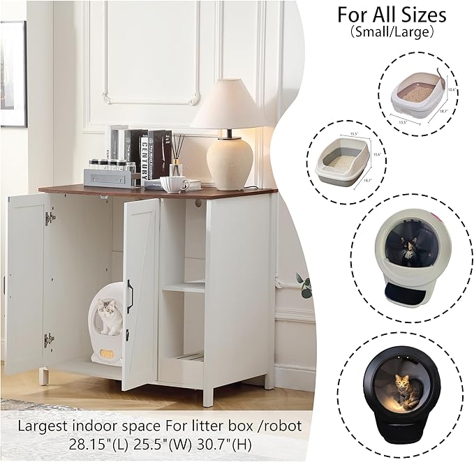 Cat Litter Robot Enclosure,for Placing Litter Robot 3/4,Power Outlet and Dog-Proof Shelf for Litter Robot Cabinet,Litter Collector for Automatic Litter Box Enclosure,Antique White
