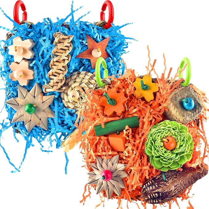 KATUMO Bird Toys, 2 Pack Bird Grass Mat Foraging Wall Toys Parrot Shredder Toys for Parakeet, Cockatiel, Conure, Lovebird, Budgie, Small to Medium Birds