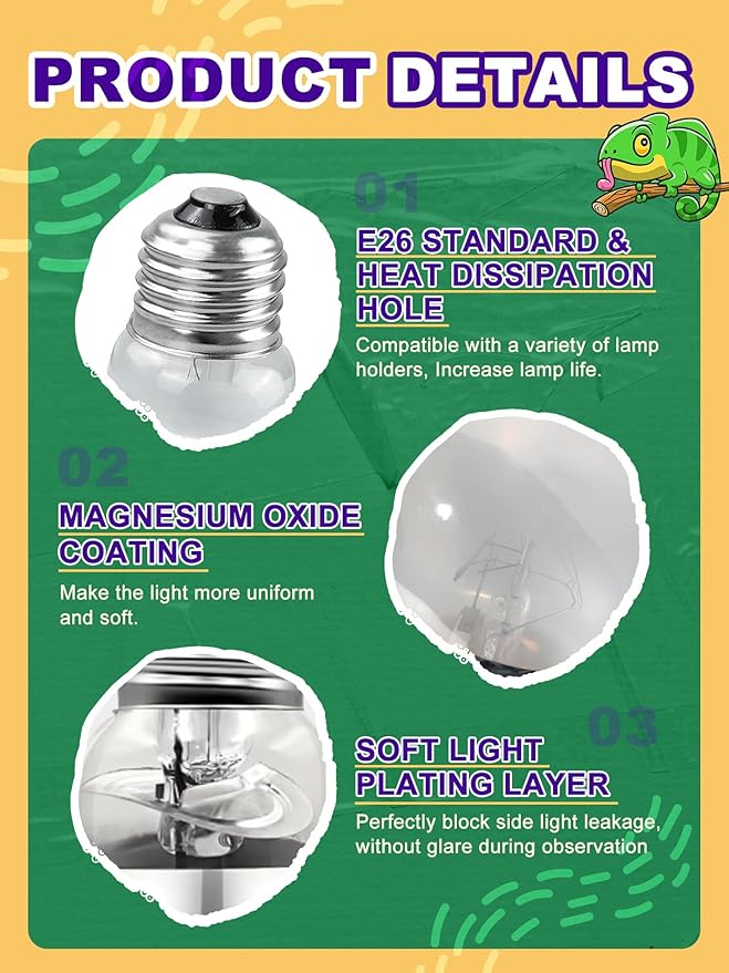 Heat Lamp Bulb, 80 Watt Full Spectrum UVA UVB Reptile Heat Bulb, Basking Spot Light, Simulate Natural Sun Light for Reptile and Amphibian