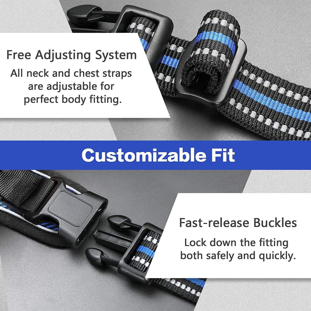 rabbitgoo Dog Harness No-Pull, Comfortable Padded Plaid Harness with Handle Easy Control, Adjustable Reflective Pet Vest with 2 Leash Clips for Small Dog, Blue Plaid, S