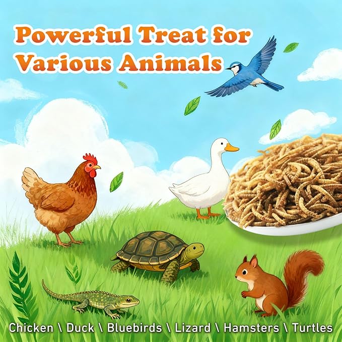 Amzey Dried Mealworms 11 LBS - 100% Natural for Chicken Feed, Bird Food, Fish Food, Turtle Food, Duck Food, Reptile Food, Non-GMO, No Preservatives, High Protein and Nutrition
