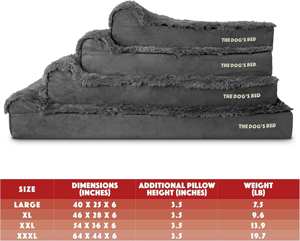 The Dog’s Bed Orthopedic Headrest Dog Bed XXL Grey Fur 54x36, Memory Foam, Pain Relief: Arthritis, Hip & Elbow Dysplasia, Post Surgery, Lameness, Veterinary Approved, Waterproof Washable Cover