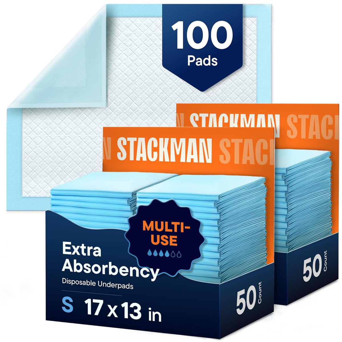 Disposable Changing Pads [100-Pack] Diaper Pad for Baby, Puppy & Dog - Pee & Wee Underpads - Chux Potty Training Liner - Changing Table Cover - 17"x13" Leak-Proof Liners for Incontinence & Travel Use