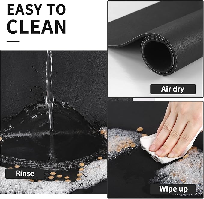 Dog Food Mat - Absorbent Cat Mat for Food and Water, No Stains Pet Feeding Bowl Mat, Easy to Clean Pet Placemats, Quick Dry Dog Water Dispenser Mat for Messy Drinkers | Paw Black 12"x 19"