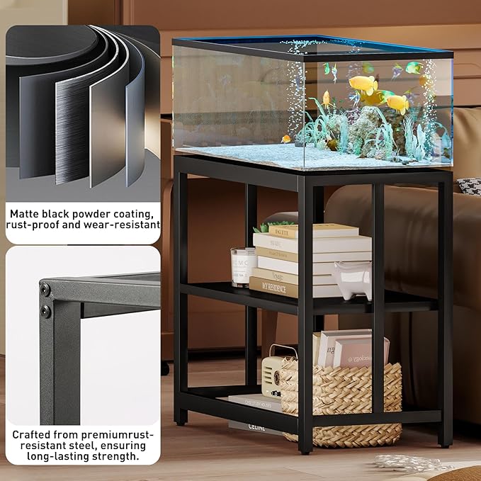 Heavy-Duty 40 Gallon Fish Tank Stand - 660LBS Capacity Metal Aquarium Stand with Dual-Layer Design, 36.6"x18.5"x30" Sleek Black Finish for Home & Office Terrariums
