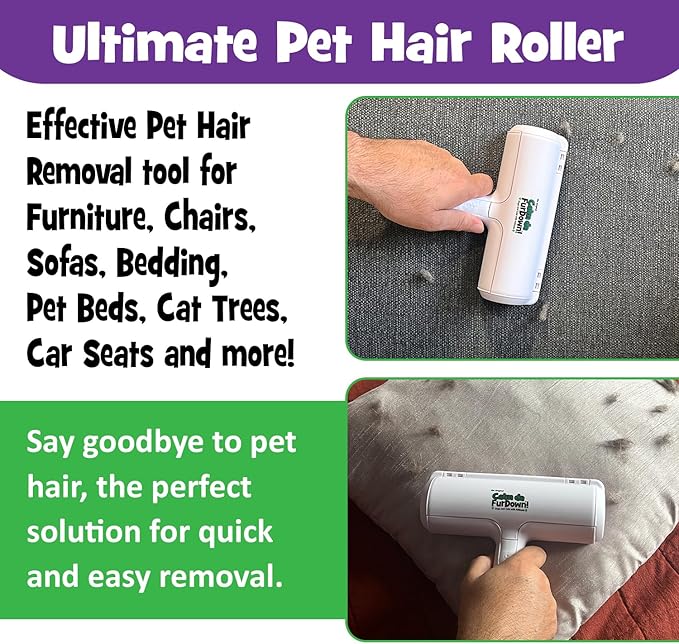 Calm Da Fur Down Pet Hair Remover Reusable Roller - Portable Effective Dog & Cat Hair Remover- Pet Lint Roller Extra Sticky for Couch, Cat Trees, Dog beds, Carpet, Bedding, Car, Home Fur Removal Tool