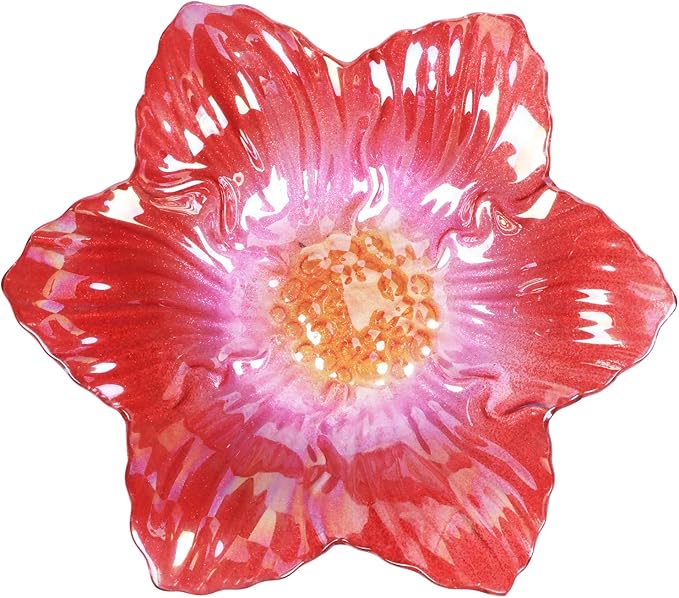 Outdoor Bird Bath Glass Birdbath Garden Birdfeeder with Metal Stake Red