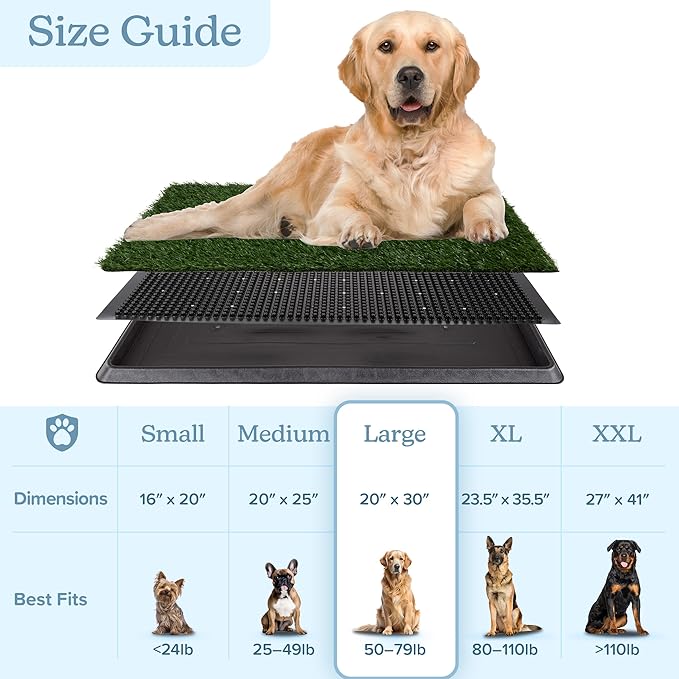 Artificial Grass Puppy Pee Pad for Dogs and Small Pets - 20x30 Reusable 3-Layer Potty Training Pad with Tray - Dog House and Pet Supplies by PETMAKER