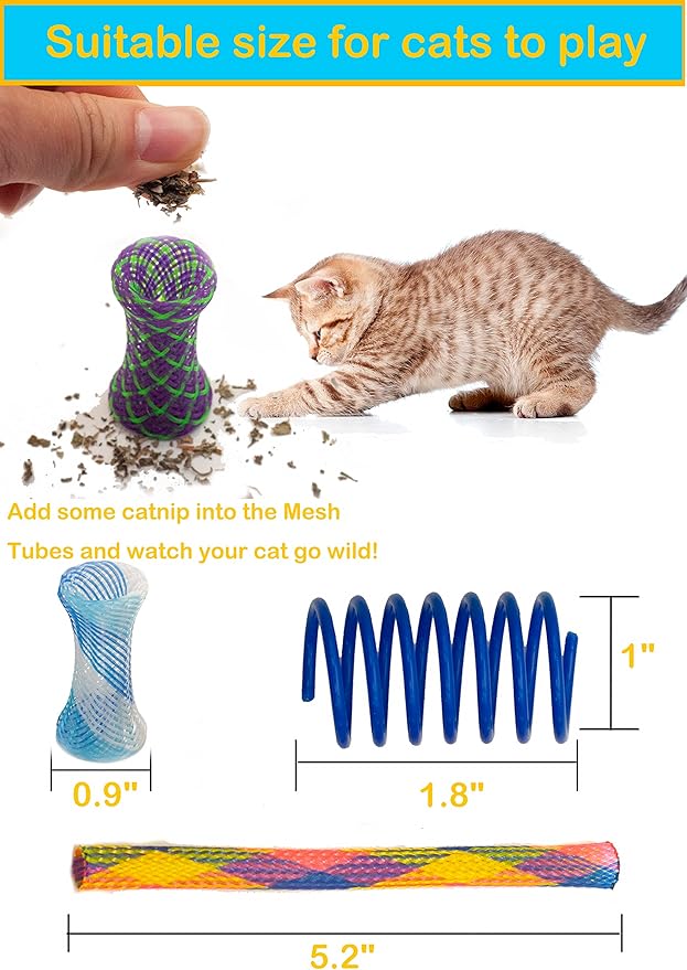 Fashion's Talk Cat Toys 50 Pcs for Indoor Cats,Interactive Door Hanging Mice Feather Toy Cat Spring Toy Cat Wand Catnip Crinkle Balls Silvervine Sticks Balls Kitten Toys Bulk
