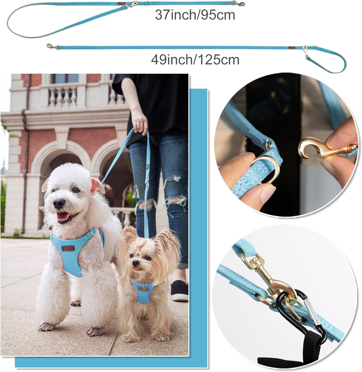 Puppytie No Pull Small Dog Harness with Multifunction Dog Leash,Lightweight Soft Adjustable No Choke Escape Proof Pet Harness Vest Pet Harness Vest,Ocean Blue,S