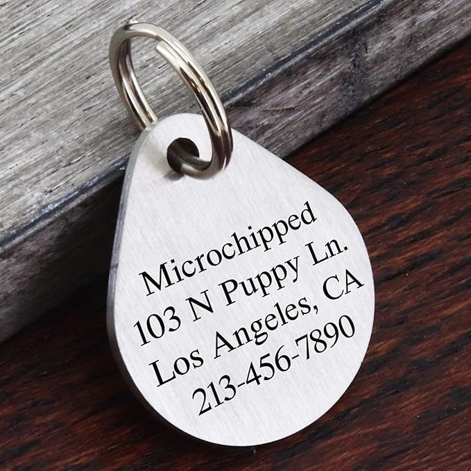Ultra Joys Dog ID Tag, Custom Dog Tag Personalized Cat Tag, Pet ID Tag, Brushed Stainless Steel Teardrop Dog Tag Silver Small
