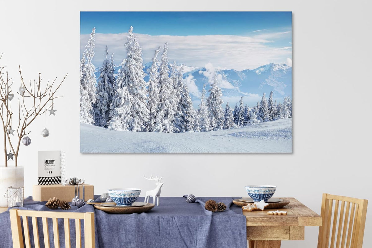 Nature Wall Art Prints - Ocean Forest Mountain Lake Canvas Landscapes - Small to Extra Large Living Room Bedroom Kitchen Bathroom Décor (Snow Covered Trees on Mountain, 31L" x 47W")
