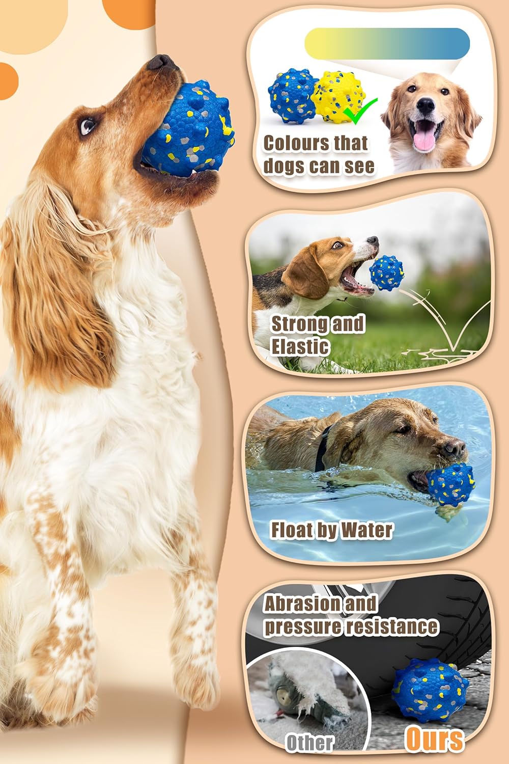 2.36'' Dog Balls for Dogs Aggressive Chewers Indestructible Tennis Durable Bouncy Interactive Dog Toy Balls for Fetch Game Floating Training(Blue Medium)