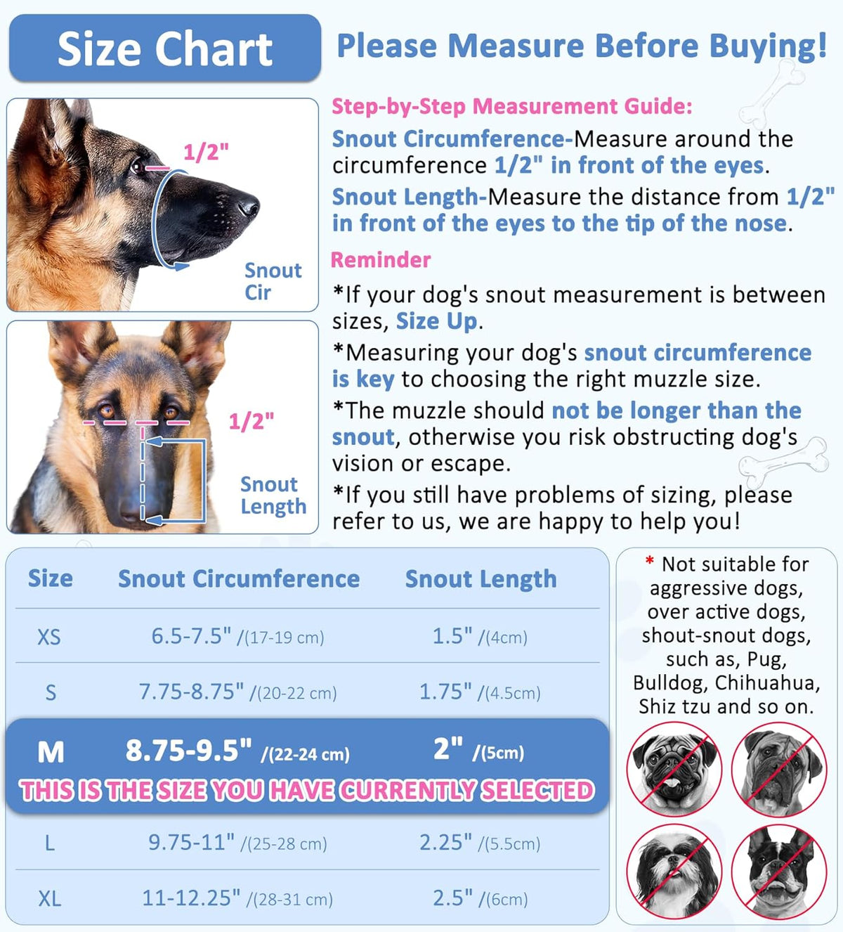 LUCKYPAW Soft Muzzle for Medium Large Sized Dogs Beagle Labrador German Shepherds, Dog Muzzle to Prevent Biting Chewing, Adjustable Breathable Mouth Guard for Grooming Walking Training(Blue, M)
