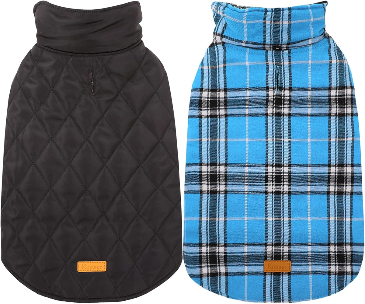 Kuoser Warm Dog Coat, Waterproof Dog Coats for X-Small Dogs, Adjustable Durable Doggie Winter Jacket Reversible Cozy Puppy Cold Weather Apparel from Small to Large Breed, Blue XS