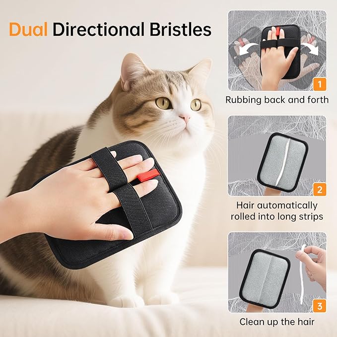 2 Pcs Static Pet Hair Removal Gloves, Reusable Electrostatic Pet Cat Dog Hair Remover Grooming Gloves Brush Tool for Couch, Furniture, Carpet, Car Seat