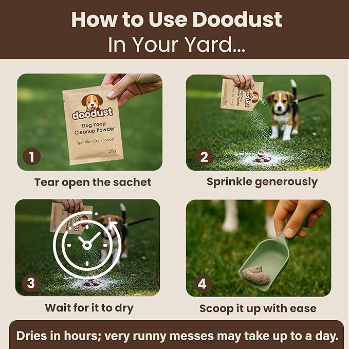 Doodust Dog Poop Clean Up Powder, Poop Hardener & Yard Cleaner, Biodegradable, Pet-Safe, Stops Odor and Makes Pickup Easy
