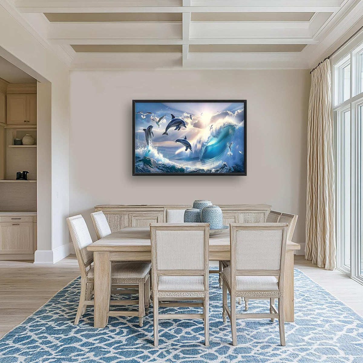 Dolphin Seagull Large Wall Art Sea Ocean Waves Sunrise Pictures Wall Decor Nautical Coastal Canvas Print Painting Artwork for Bathroom Living Room Bedroom 36L" x 24W"